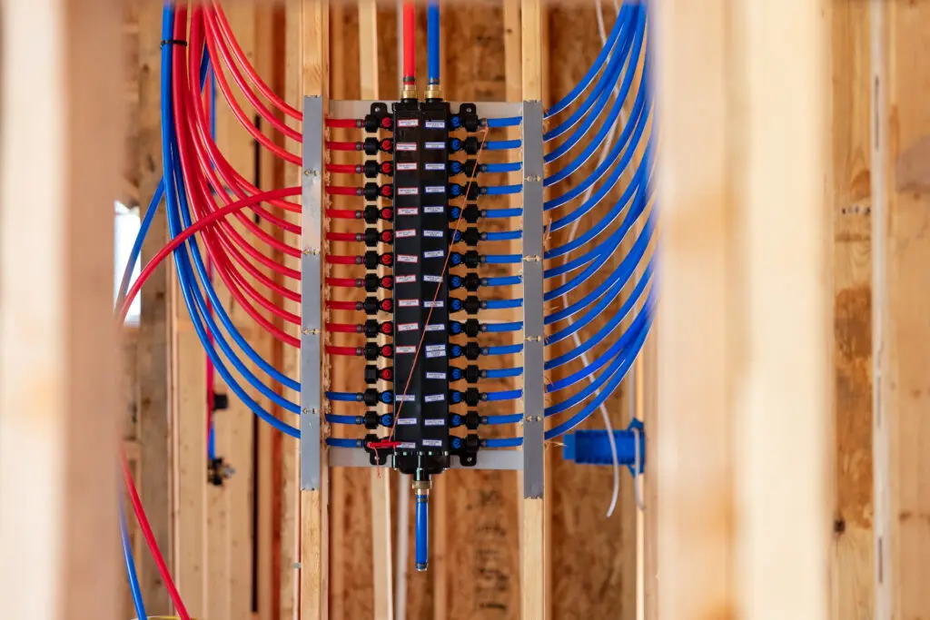 repiping services PEX plumbing manifold for water distribution in new home construction